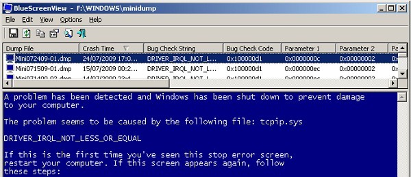 BlueScreenView：ブルースクリーン発生時の原因特定に