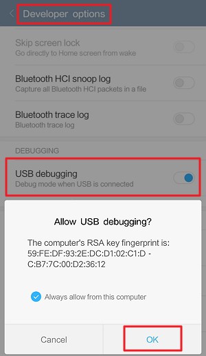 Xiaomi Redmi Note 4の「USBデバッグモードをオン」にする。