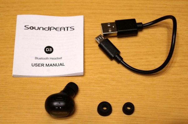 「SoundPEATS Bluetooth 片耳イヤホン/ヘッドセット D3」のセット内容