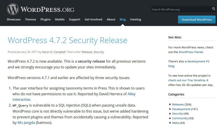 wordpress-serious-vulnerability-4-7-1-2 WordPressに深刻な脆弱性が発覚!すでに多数のサイトで改ざん被害が発生中!ユーザーは大至急アップデートを!