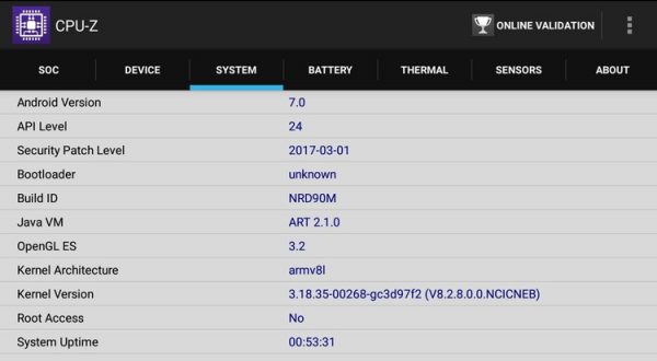 「Xiaomi Mi Pad 3」のCPU-Zのデータ