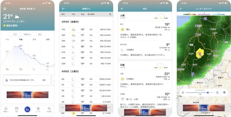 The Weather Channel：レーダーへのアクセスが容易で面白い。