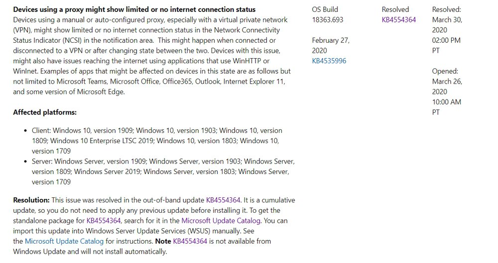 MicrosoftがWindows 10のプロキシ/VPN接続に関する不具合を修正する緊急パッチをリリース。手動で適用する必要があるのでご注意を。