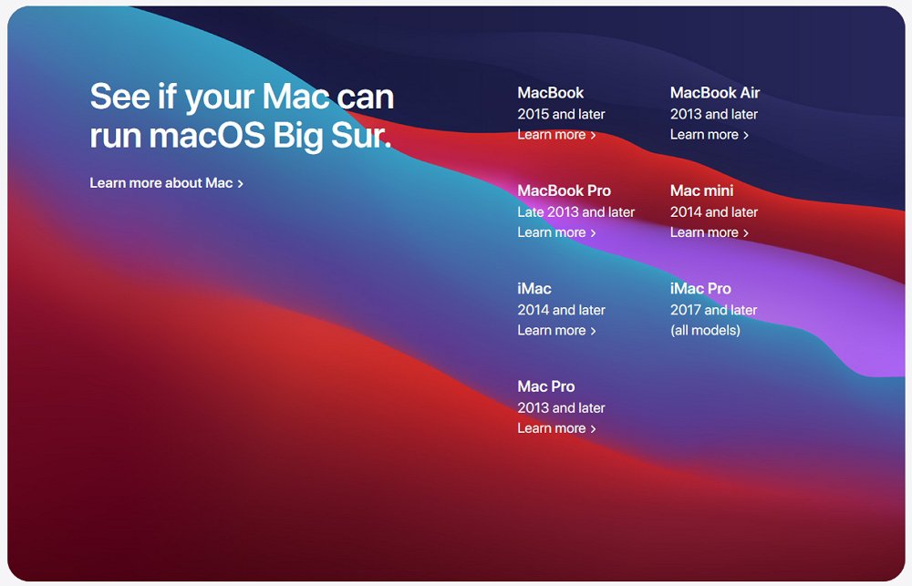 macOS Big Surにアップデート可能な Mac 対応機種一覧。