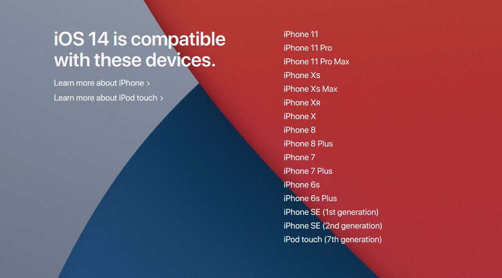 iOS 14にアップデート可能な iPhone 対応機種一覧。iOS 13から変更なし。iPhone SE（第1世代）も引き続き対応。