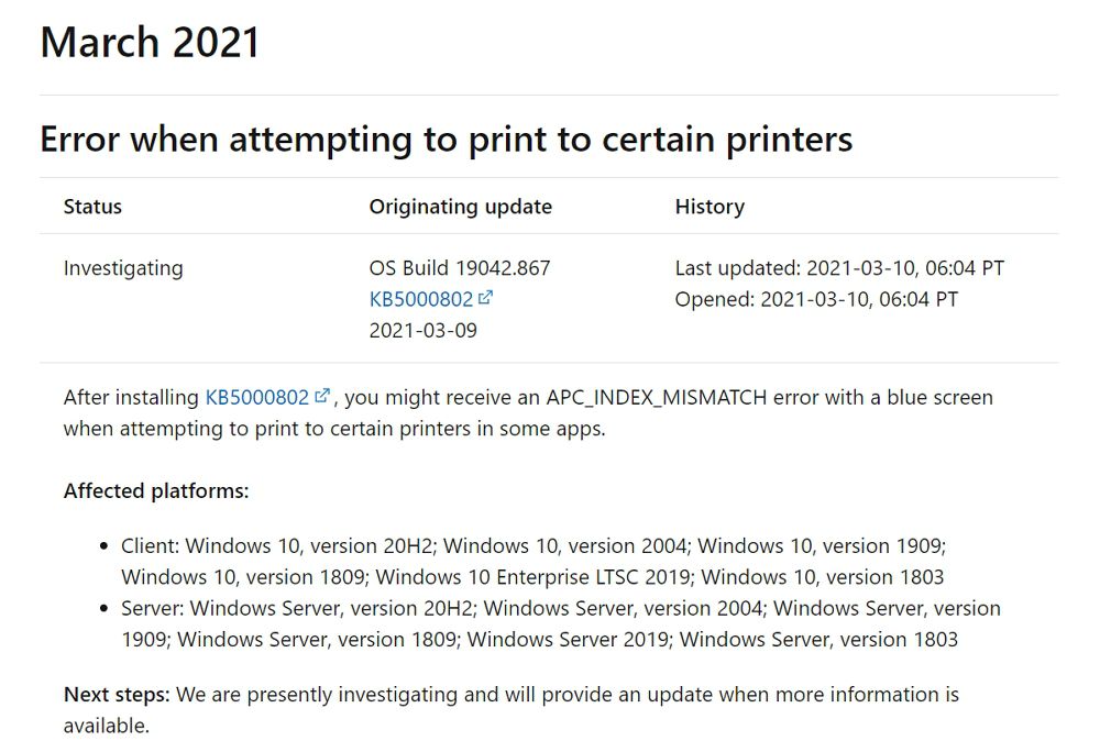 Windows 10 3月の月例パッチに不具合 特定のプリンター使用時にブルースクリーンでpcがクラッシュ 回避策有り Enjoypclife Net