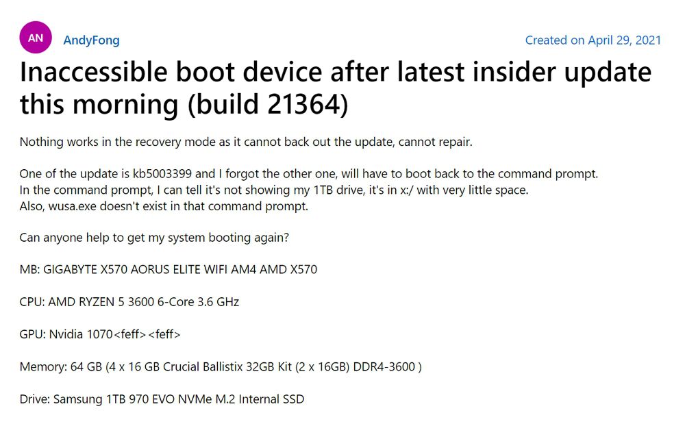 Windows 10：AMDマザーボード向けドライバイントール後にブルースクリーン発生の報告あり