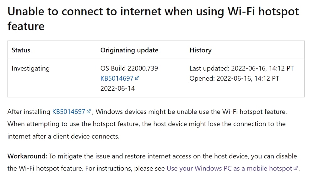Windows 10/11：2022年6月の月例パッチ適用後、Wi-Fiホットスポット機能に不具合発生。利用中のユーザーはご注意を