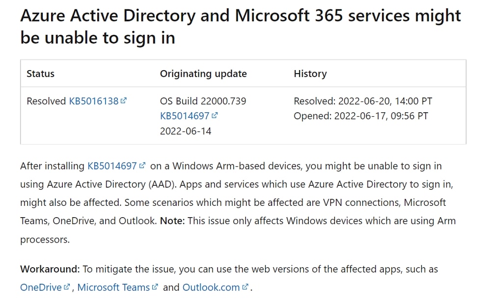 MicrosoftがArmベースデバイス向けに緊急パッチを配信開始、VPN接続やMicrosoft Teams、OneDrive、Outlookなどが利用できなくなる不具合を解消
