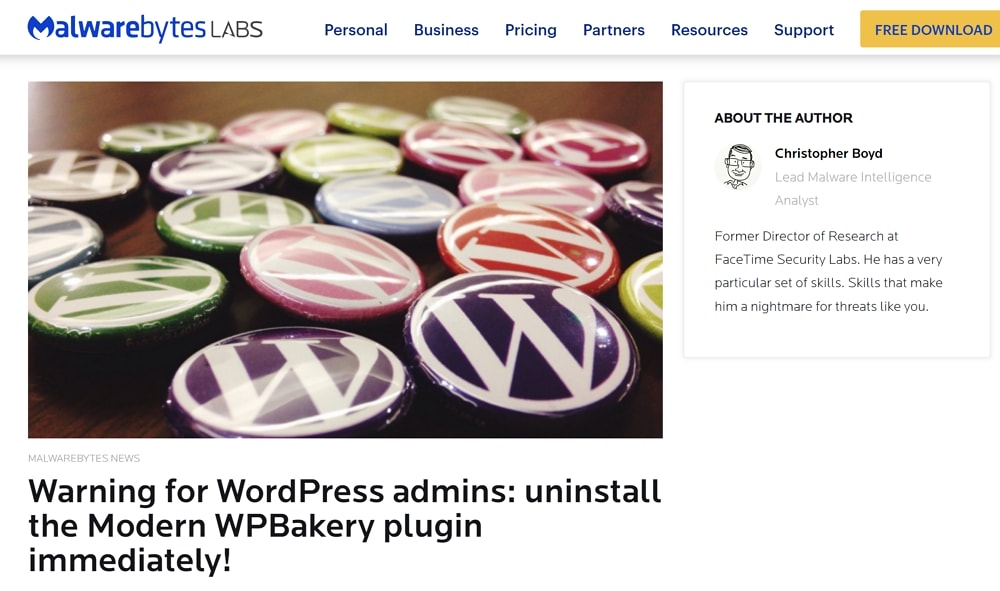 WordPressの「Modern WPBakery」に深刻な脆弱性あり！利用中のユーザーは即刻アンインストールを！