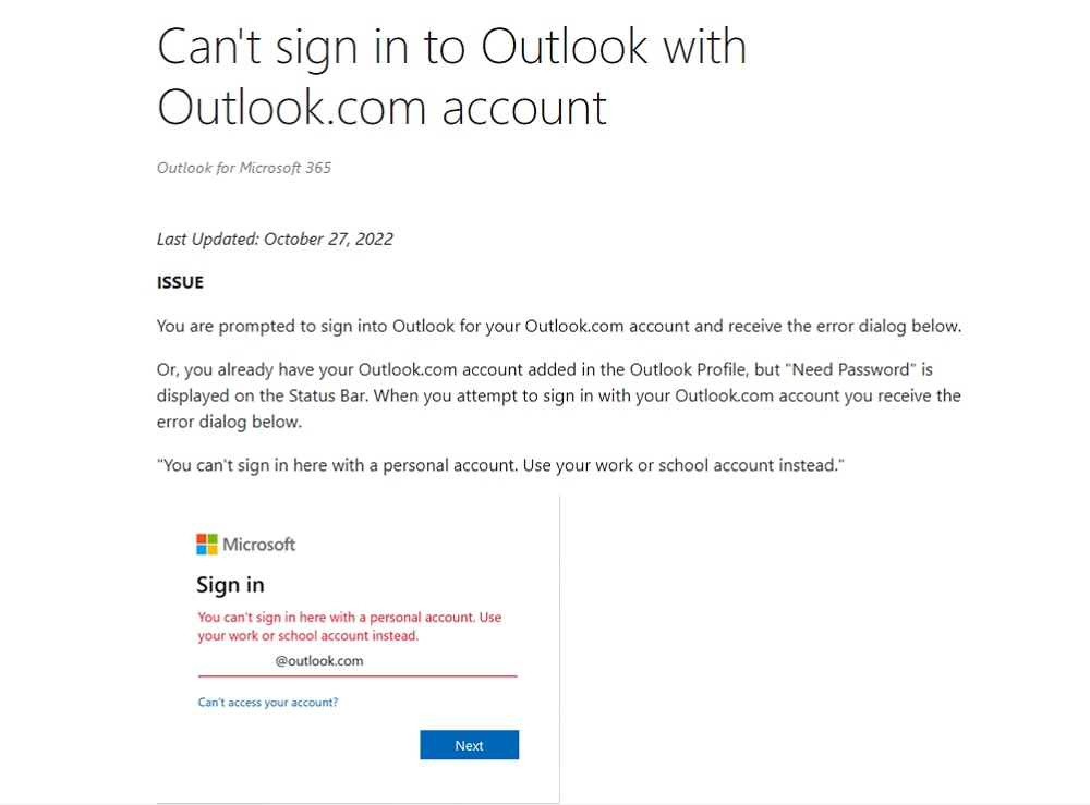 OutlookにOutlook.comアカウントでサインインできない不具合が発生、暫定の対処方法あり