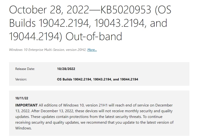 Windows 10にOneDriveアプリが予期せず終了する問題に対処した緊急パッチ「KB5020953」が配信開始、手動で適用の必要あり