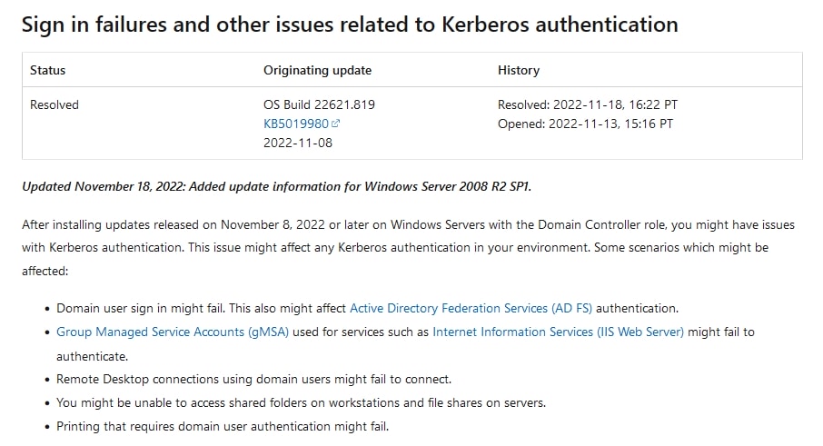 MicrosoftがWindowsのKerberos認証問題を修正する緊急アップデートを配信開始