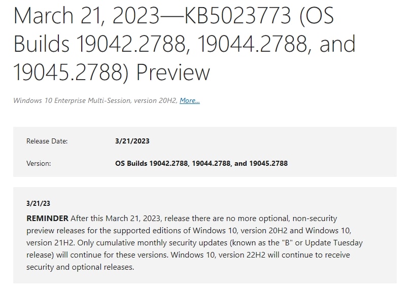 Windows 10にオプションパッチ「KB5023773」が配信開始。USBプリンターの認識不具合修正など。必要に応じてインストールを