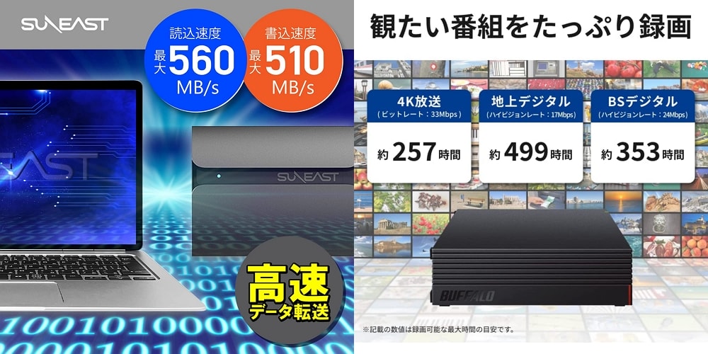 Amazon タイムセール祭り：外付け1TB SSDが6,980円！4TB HDDが9,700円など、記録媒体が激安！PS5におすすめのm2 SSDも安い！