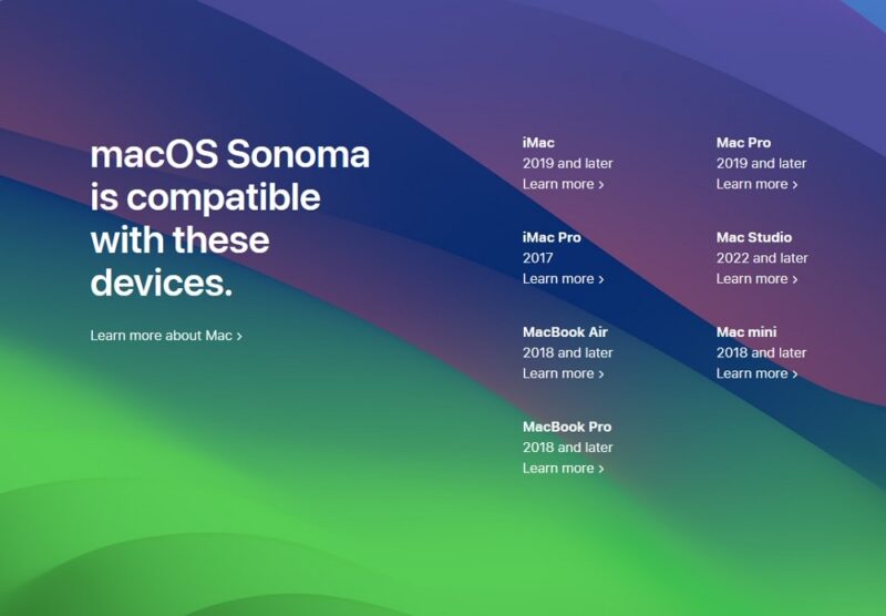 macOS Sonomaにアップデート可能なMac対応機種一覧