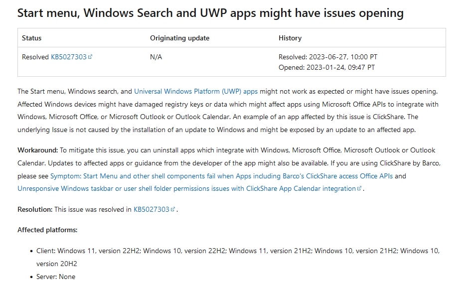 MicrosoftがやっとWindowsの検索やスタートメニュー、UWPアプリが応答停止する不具合を修正