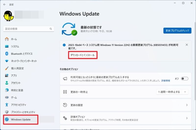 Windows 11 22H2：「KB5031455」のダウンロード＆インストール方法