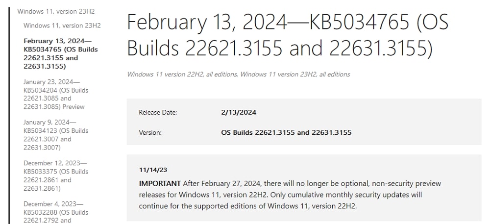Windows 11 KB5034765がインストールに失敗したりエクスプローラーがクラッシュするなどの不具合報告あり、対処は可能かも
