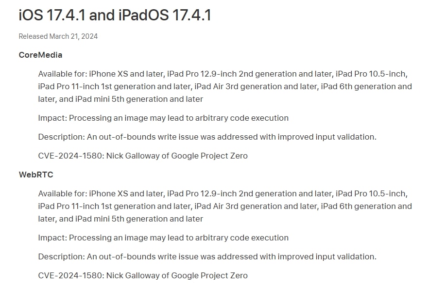 AppleがiOS17.4.1の新ビルド｢21E237｣をリリース＆セキュリティアップデートの内容も判明