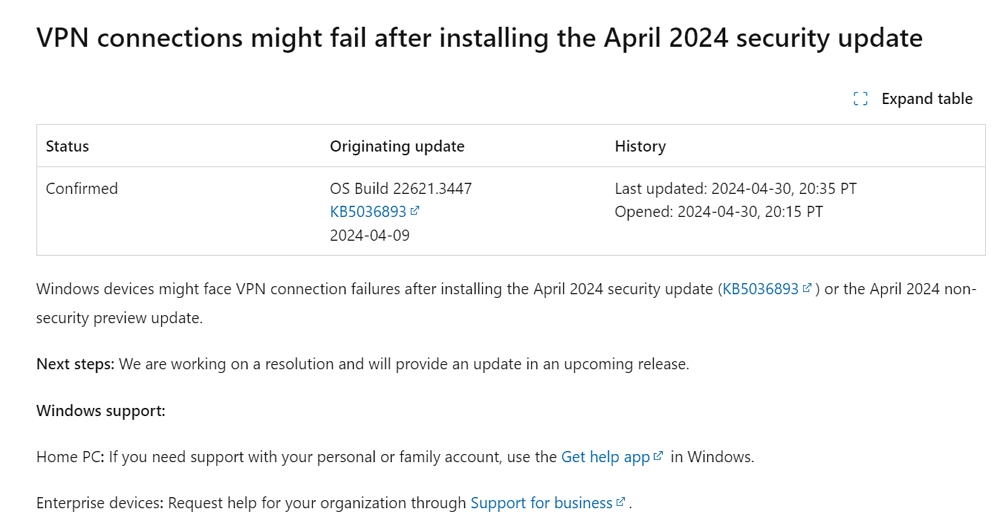 Windows 10/11/サーバーで4月のWindows Update適用後、VPN接続に失敗する不具合が発生中