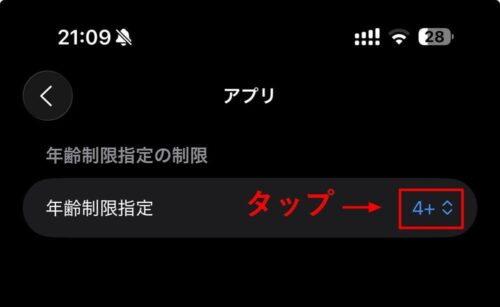 年齢制限指定の数字をタップ