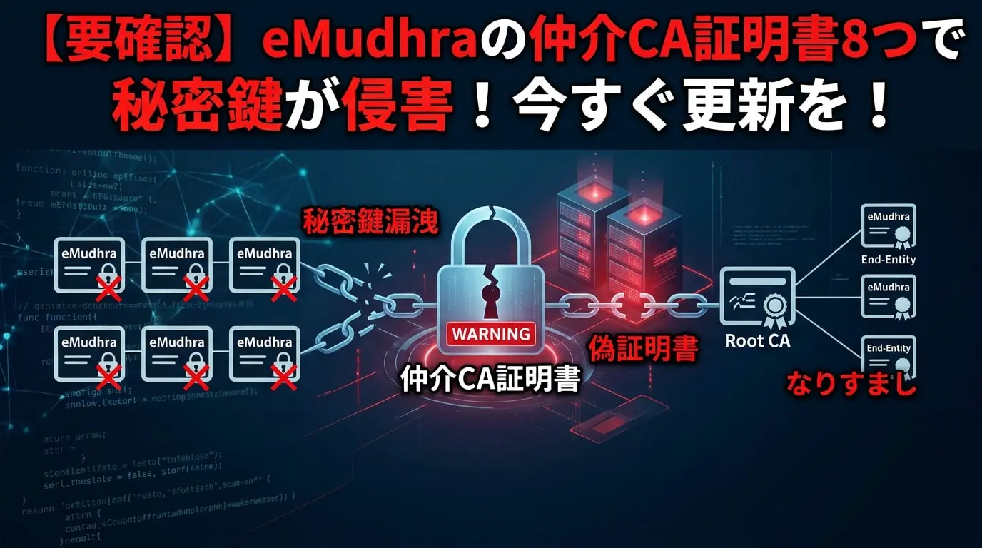 【要確認】eMudhraの仲介CA証明書8つで秘密鍵が侵害…偽の証明書で本物のサイトになりすませる状態に！今すぐ更新を